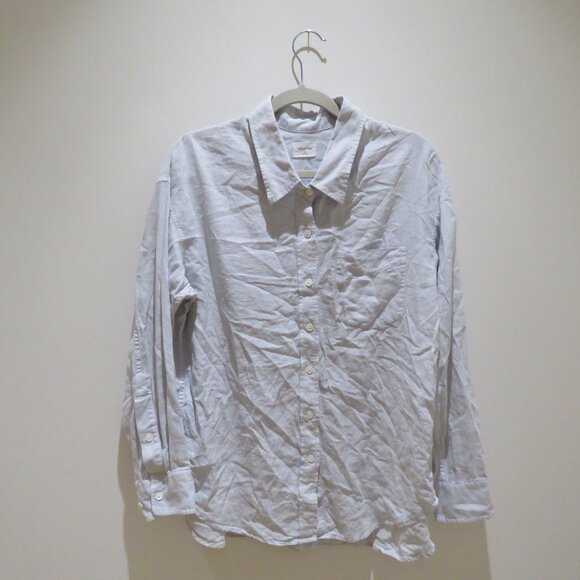 ARITZIA WILFRED FREE Boyfriend Linen Button Down Shirt Cloud Blue Casual Minimal - Picture 2 of 10